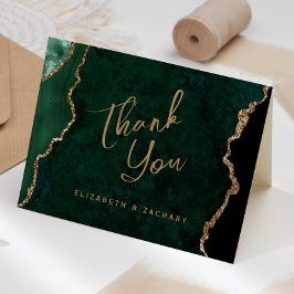 Tarjeta Verde Esmeralda Oro Ágata Escritura Boda Agradecim