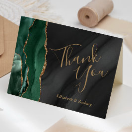 Tarjeta Verde Esmeralda Oro Negro Agradecimiento de Boda d