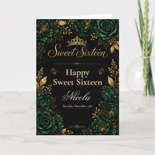 Tarjeta Verde Esmeralda y Cumpleaños Dieciséis Dorado