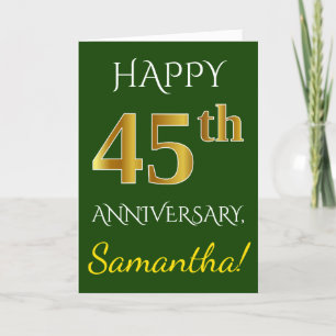 Tarjeta Verde, Falso Oro 45º Aniversario de Boda + Nombre