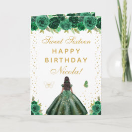Tarjeta Verde Floral Chica De Piel Oscura Dulce Dieciséis