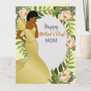 Tarjeta Verde floral Día de las madres afroamericanas