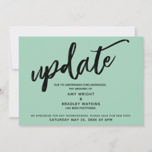 Tarjeta verde ligera Boda posponada para escritura
