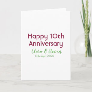 Tarjeta VERDE MARRÓN PASTEL feliz 10º aniversario de bodas