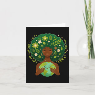 Tarjeta Verde Negro Afro Madre Tierra Día Gaia Salven Nues