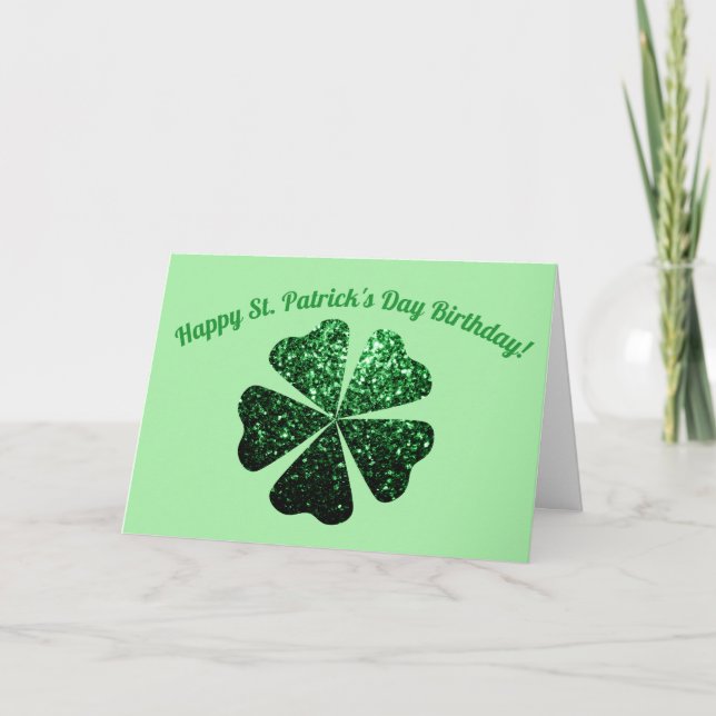Tarjeta Verde oscuro enciende Shamrock St Patricks Cumplea (Anverso)
