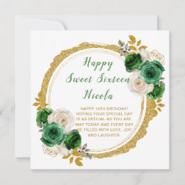 Tarjeta Verde oscuro y dorado Flores elegantes Sweet Sixte