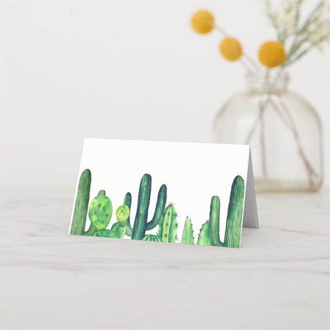 Tarjeta verde para el cactus. Asientos de boda Cac (Anverso)