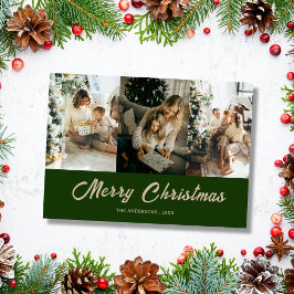 Tarjeta verde personalizada de Navidad con foto de