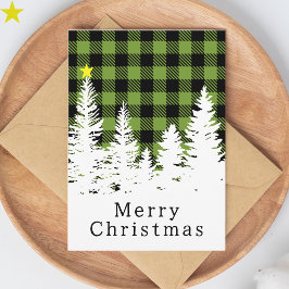 Tarjeta Verde Rústico Cuadro Búfalo Bosque Feliz Navidad