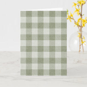 Tarjeta Verde Salvia Gingham Cuadro Búfalo Textura de Lino