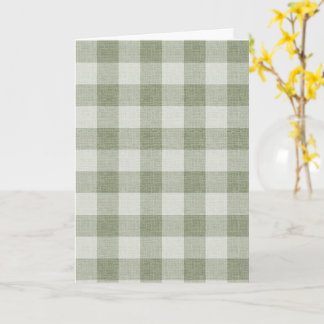 Tarjeta Verde Salvia Gingham Cuadro Búfalo Textura de Lino