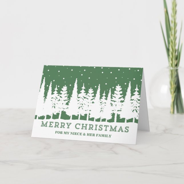 Tarjeta Verde Selva, Niña y Feliz Navidad para la Familia (Anverso)