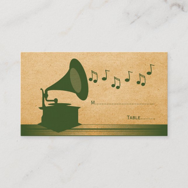 Tarjeta verde vintage Gramophone Place (Anverso)
