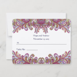 Tarjeta verde y frambuesa Damask Wedding Place