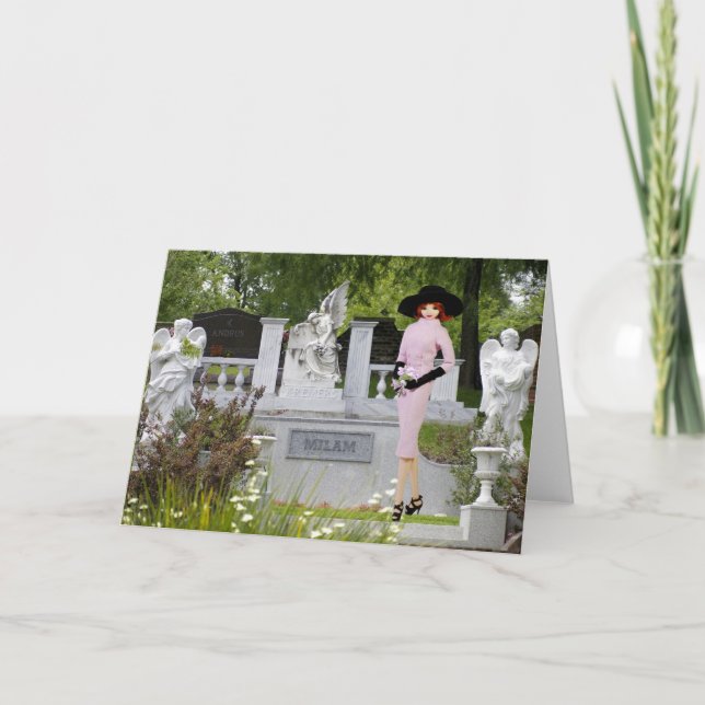 Tarjeta Verdi - traje rosado, ángeles en el cementerio de (Anverso)