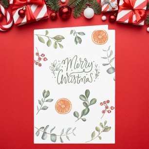 Tarjeta Verdor botánico y Navidades Naranjas