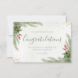 Tarjeta Verdor de invierno rústico Berries Pine Cone Boda