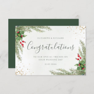 Tarjeta Verdor de invierno rústico Berries Pine Cone Boda