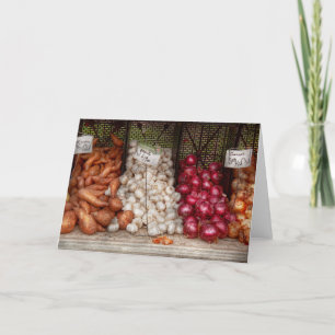 Tarjeta Verduras - Patatas dulces, ajo y cebollas