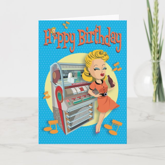 Tarjeta verjaardagskaart 50ties rock classic jukebox (Anverso)