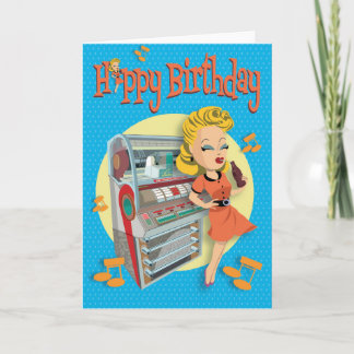 Tarjeta verjaardagskaart 50ties rock classic jukebox