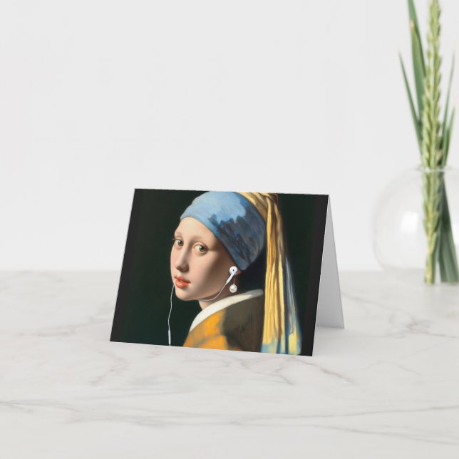 Tarjeta Vermeer Chica con auriculares Pearl y auriculares (Anverso)
