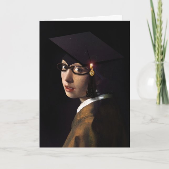 Tarjeta Vermeer Pearl Earring Graduation Cap (Anverso)