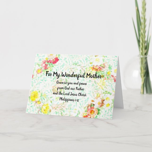 Tarjeta Verso Bíblico Floral Día de la Madre Filipenses 1: (Anverso)