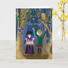 Tarjeta Verso de la Biblia, búho, mariposas: arte de libro