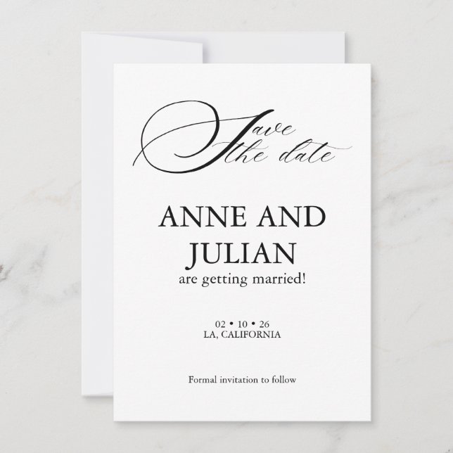 Tarjeta vertical de aviso de fecha de boda con fot (Anverso)