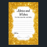 Tarjeta vertical de consejos y deseos para Bodas d<br><div class="desc">Estas elegantes tarjetas de boda y deseos dorados brillan serán la incorporación perfecta a su recepción nupcial. Este diseño presenta un marco dorado brillante con el texto "Consejos y deseos para los nuevos Mr. y Mrs." en una combinación de fuentes caligráficas y simples de color negro. La tarjeta permite a...</div>