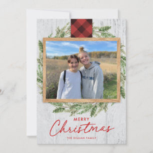 Tarjeta vertical de fotos de navidad de maderas ru