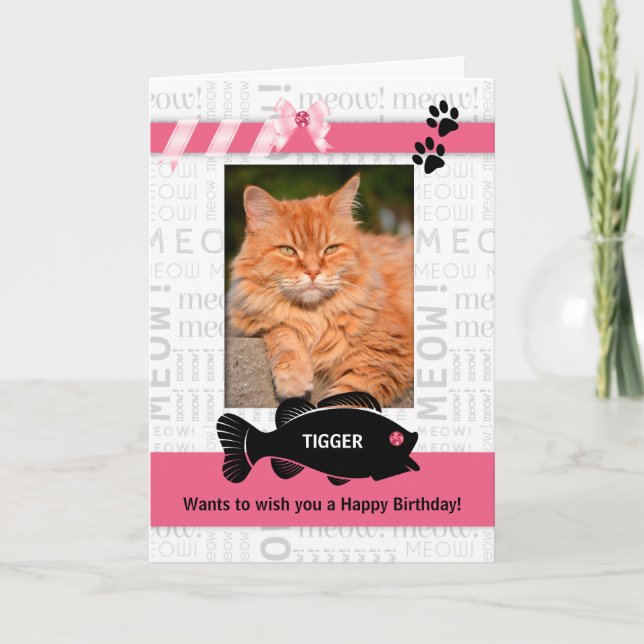 Tarjeta Vertical de la foto del Mascota Rosa de Cumpleaños (Anverso)