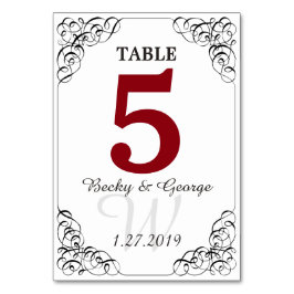 Tarjeta vertical de mesa roja y blanca