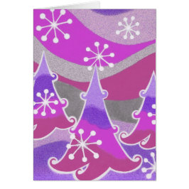 Tarjeta vertical de saludos púrpura de árboles de