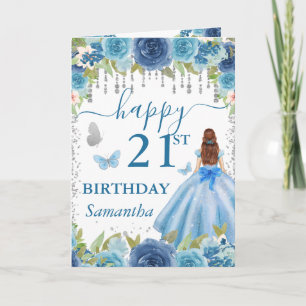 Tarjeta Vestido Azul Claro Cumpleaños Princesa Pelo Rojo