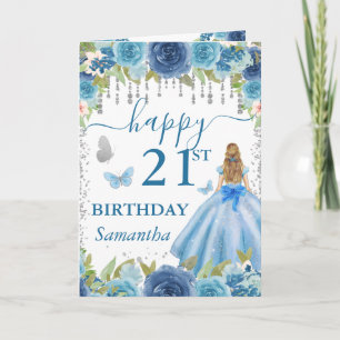 Tarjeta Vestido Azul Claro Cumpleaños Princesa Rubia