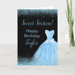 Tarjeta Vestido azul claro Faux Purpurina Sweet 16 cumplea