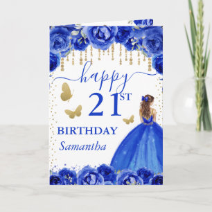Tarjeta Vestido Azul Real Cumpleaños Princesa Pelirroja