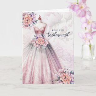 Tarjeta Vestido Botánico Rosa Claro Solicitud de Dama de H
