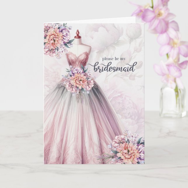 Tarjeta Vestido Botánico Rosa Claro Solicitud de Dama de H (Orquídea)