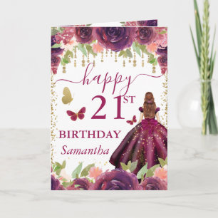 Tarjeta Vestido Ciruela Princesa Pelirroja Cumpleaños