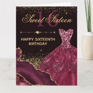 Tarjeta Vestido de acuarela Borgoña agata Cumpleaños Sweet