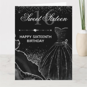 Tarjeta Vestido de acuarela negro Cumpleaños Sweet 16