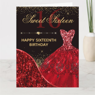 Tarjeta Vestido de acuarela roja cumpleaños Sweet 16