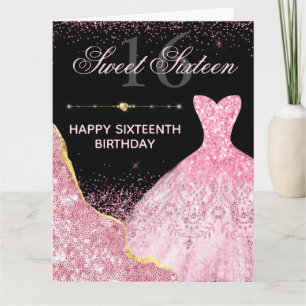 Tarjeta Vestido de Bola de Purpurina Rosa Glamour para Dul