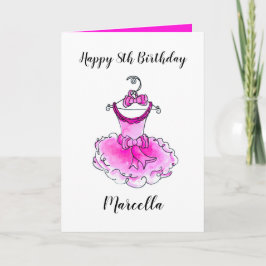 Tarjeta Vestido de fiesta rosa para niñas cumpleaños arte 