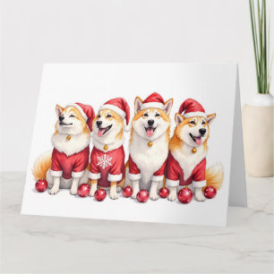 Tarjeta Vestido de Navidad Akita Gorro de Santa
