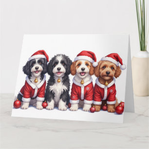 Tarjeta Vestido de Navidad Bernedoodle Sombrero de Santa